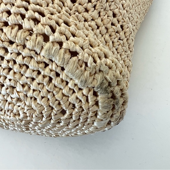 RED VALENTINO Cream Crochet Raffia Pink Mauve Leather Bow Shoulder Bag Tote - Picture 16 of 16